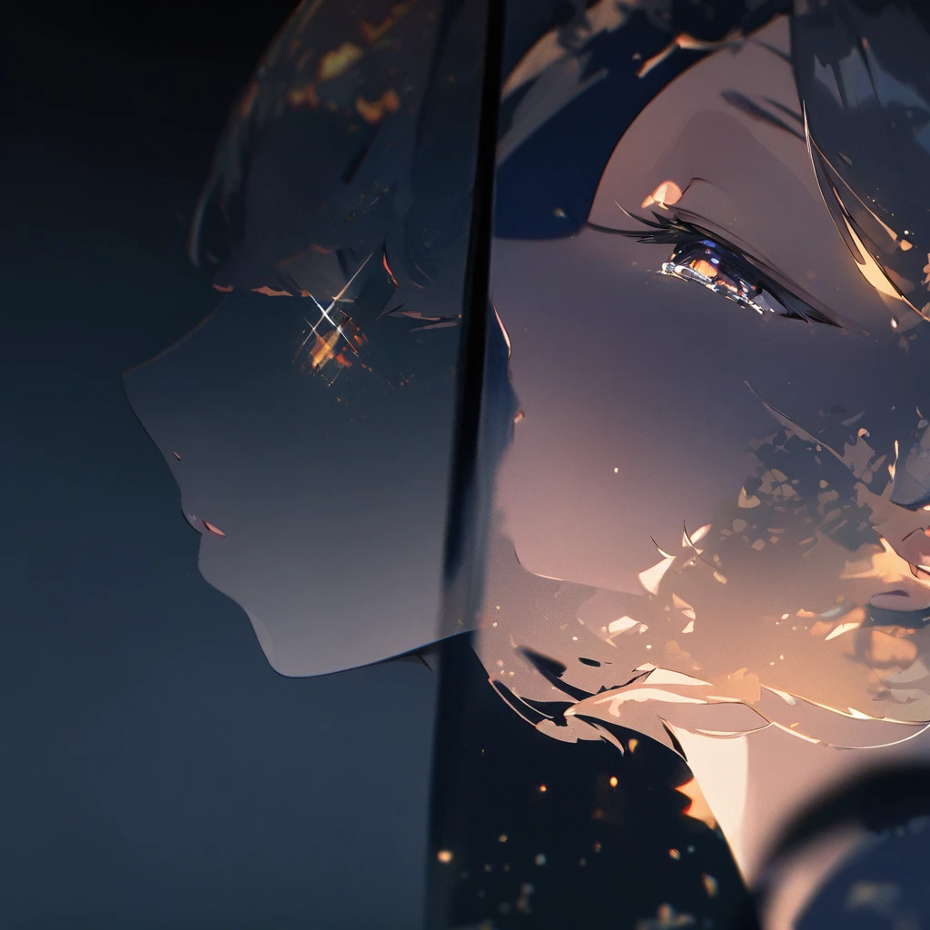 Top quality, masterpiece, girl, sparkling tears, moonlight effect in the darkness, close-up, double exposure, shadow,眩い光を放つ涙