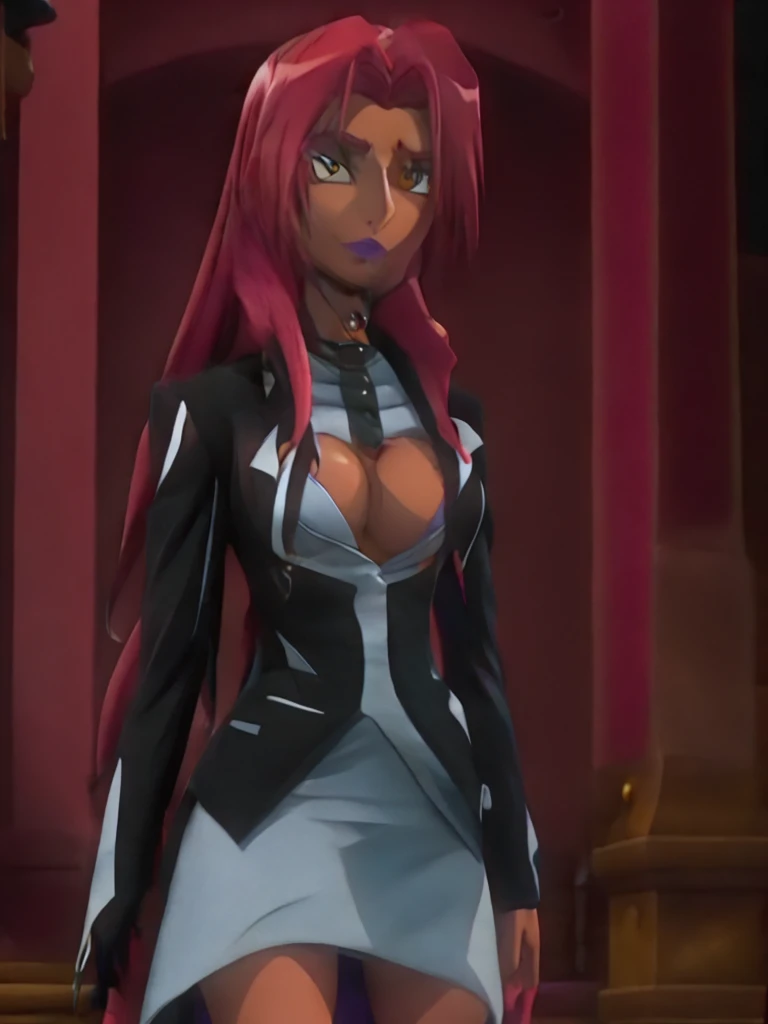 ingrid, goth clothes, open jacket with epauettes, goth makeup,