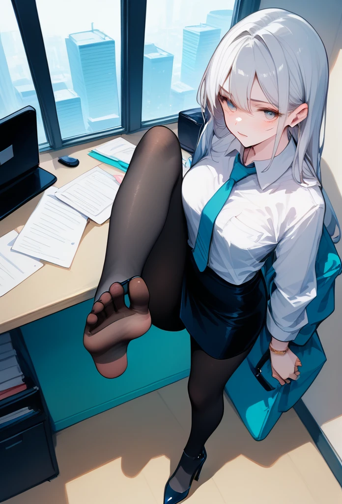 score_9,score_8_up,score_7_up,score_6_up,score_5_up, ,, hadrian,standing and show foot,standing and show sole,from above,foot focus,fisheye,standing on one leg,sole,black pantyhose,office,office lady, high heels, (using high heels not barefoot), high heels soles, shoes