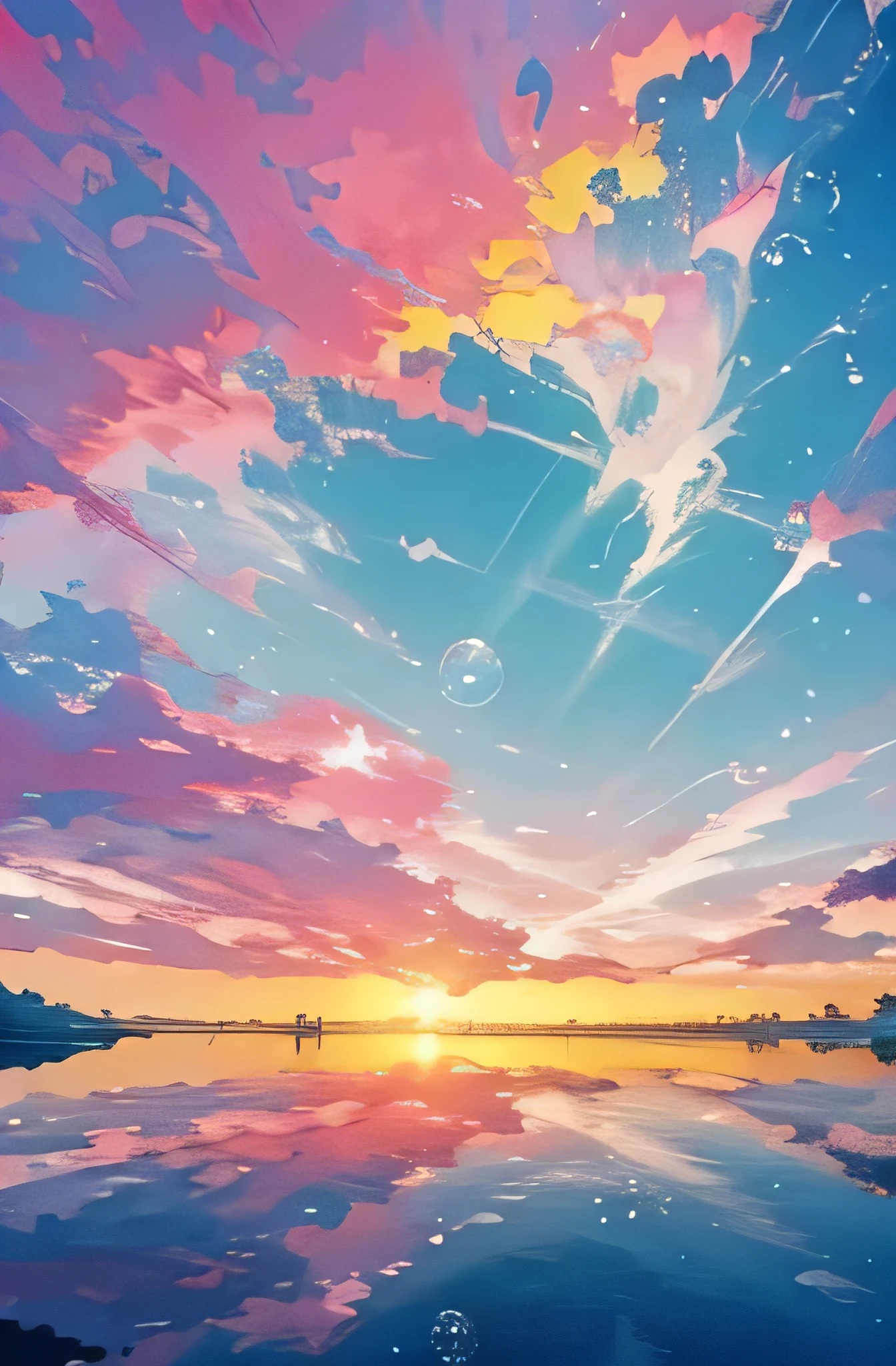 ocean scenery, colorful anime movie background, floating bubbles, escaping air bubbles, anime background art, dreamy psychedelic anime, beautiful anime scene, beautiful anime scenery, anime background, clear sky, shinny day 