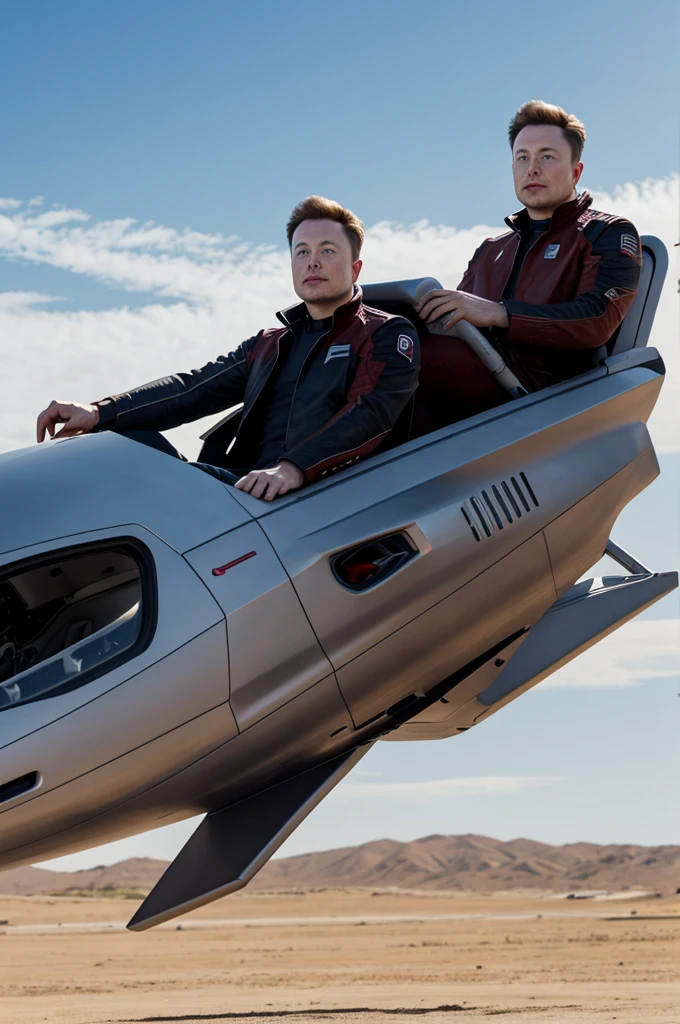 A realistic image of Elon Musk on his Starship rocket 