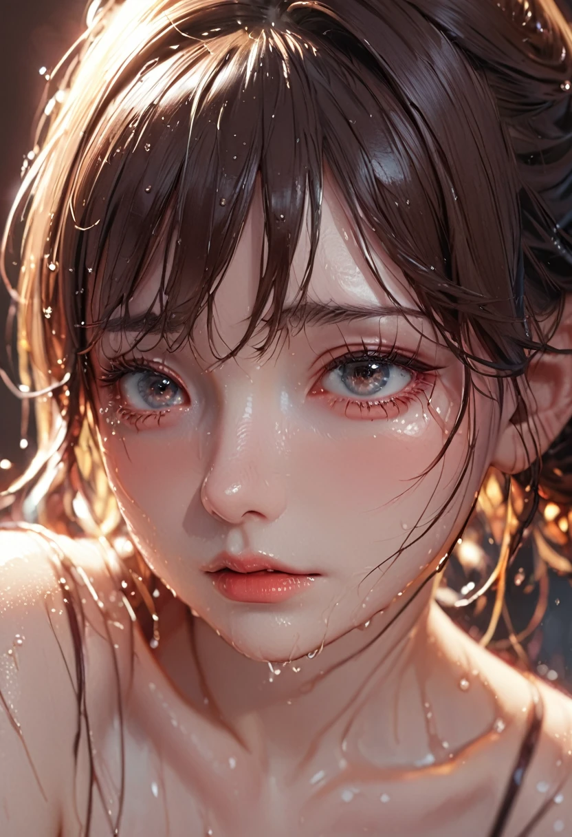 a beautiful girl with embarrassed expression, tears in her eyes, wet clothes, detailed realistic portrait, beautiful detailed lips, extremely detailed eyes and face, long eyelashes, realistic skin texture, intricate details, cinematic lighting, dramatic shadows, warm color tones, soft focus, photorealistic, masterpiece, hyper detailed