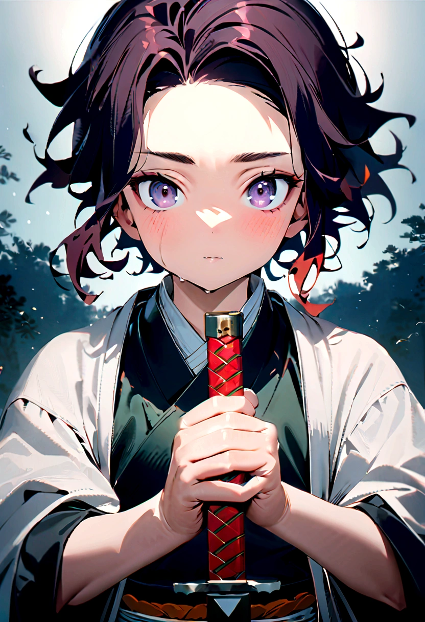 1 boy, tanjiro kamado, demon slayer, water style breathing, sword slash, facial features carefully detailed, hands carefully depicted, 8k, best quality, good quality 