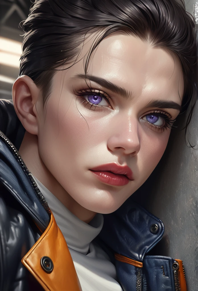 1 man, short black hair, black cat ears, purple buttoned jacket, white undershirt, dark blue jeans, detailed face, beautiful detailed eyes, beautiful detailed lips, extremely detailed eyes and face, long eyelashes, realistic, photorealistic, photo-realistic:1.37, (best quality,4k,8k,highres,masterpiece:1.2),ultra-detailed,(realistic,photorealistic,photo-realistic:1.37),studio lighting,vivid colors,portrait