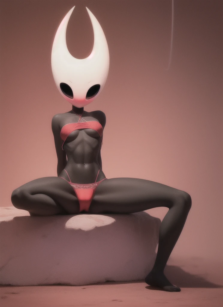 hornet, cute, chibi, no feet, furry girl, abs, slim,anthro, thread, solo, bare feet, skinny legs, tall, sits, red tango panties,red straps all over the body,Red lace bra, high, (best quality), (detailed dark cave background:1.2), flat colors, big breasts, no nipples, no vagina, sexy body, (blushes 1.5), underboob, slightly bulging through the panties, skinny legs,