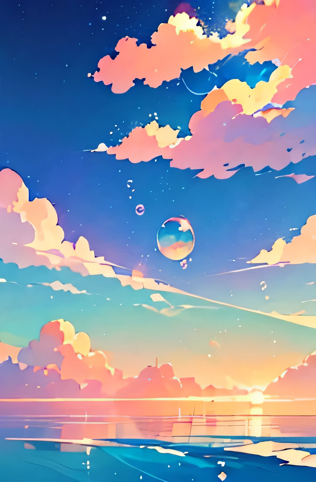 ocean scenery, colorful anime movie background, floating bubbles, escaping air bubbles, anime background art, dreamy psychedelic anime, beautiful anime scene, beautiful anime scenery, anime background, clear sky, shinny day
