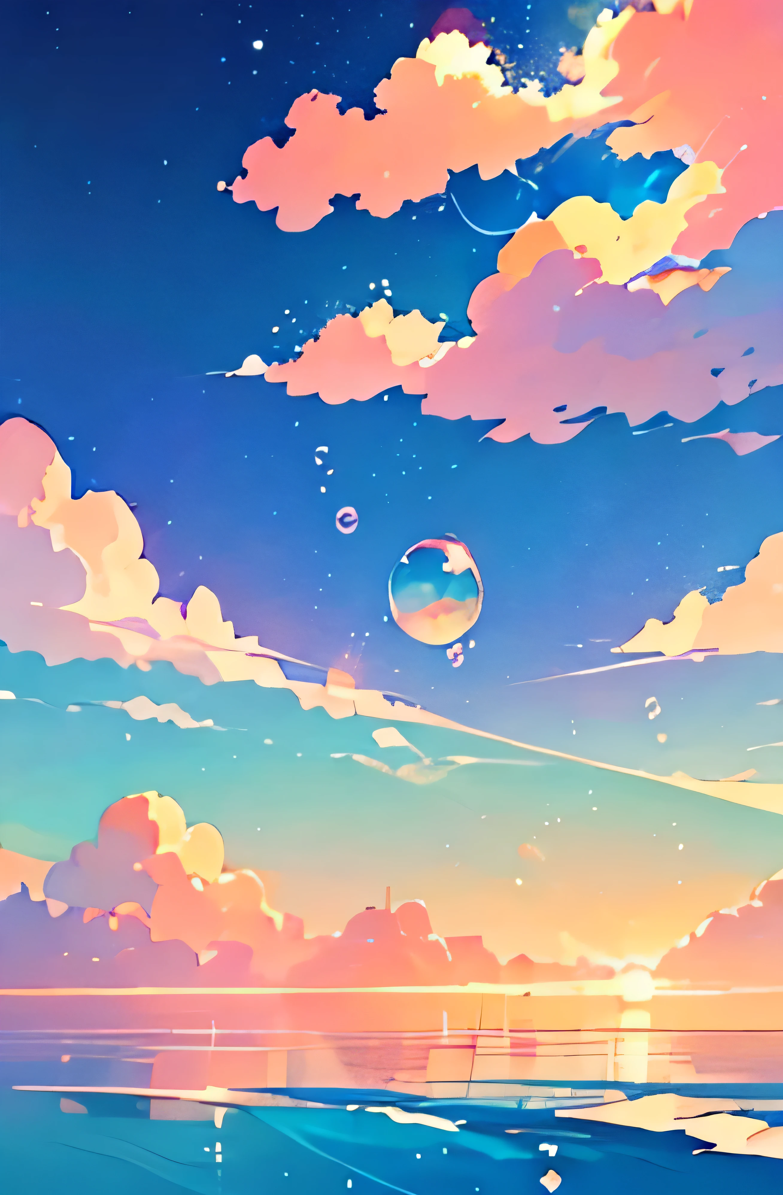 ocean scenery, colorful anime movie background, floating bubbles, escaping air bubbles, anime background art, dreamy psychedelic anime, beautiful anime scene, beautiful anime scenery, anime background, clear sky, shinny day
