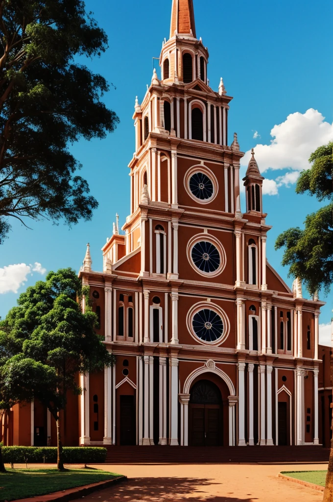 Painting of san lorenzo paraguay cathedral in the style of Michael Burt