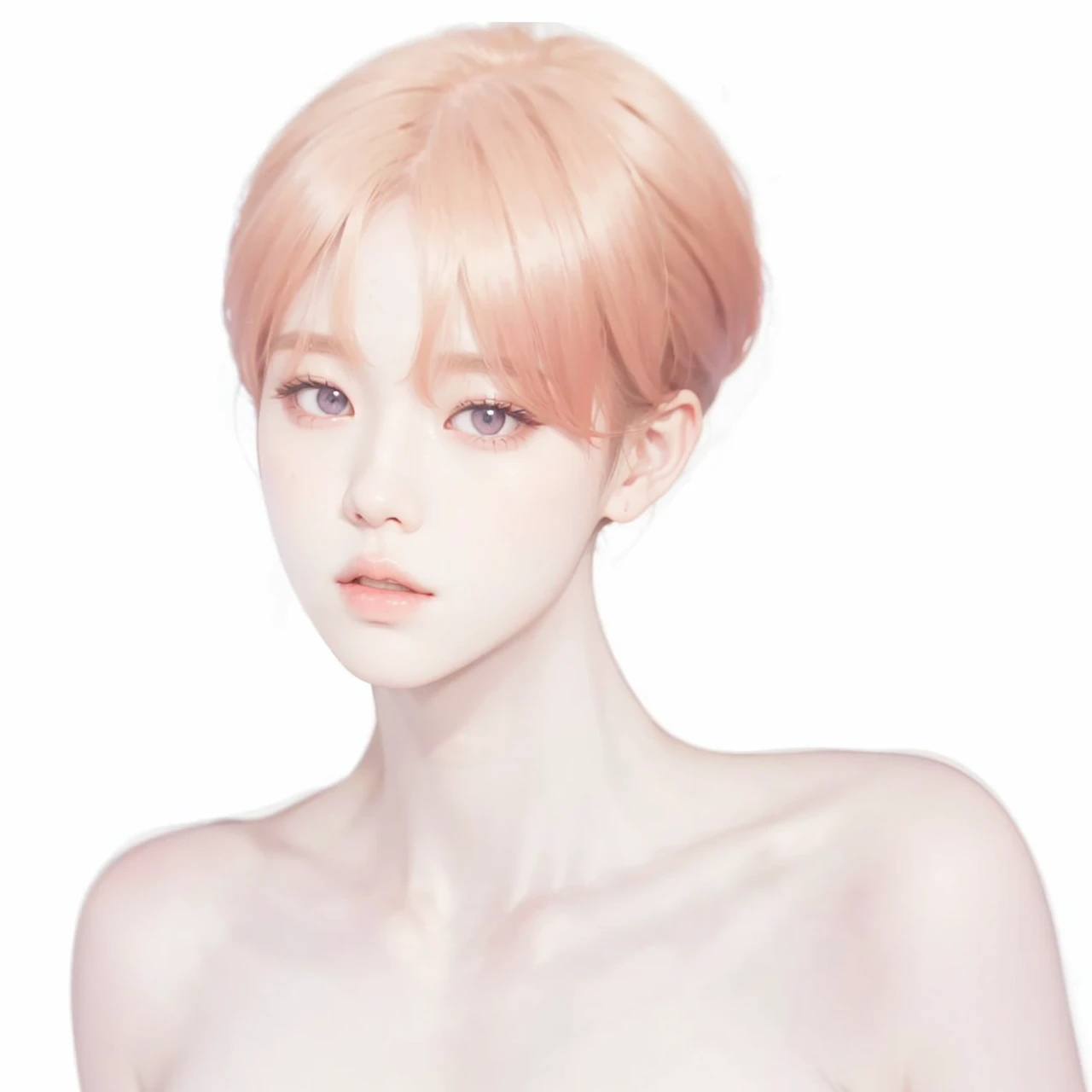 Pale skin, yellow eyes, heart-shaped lips, freckles, blonde hair