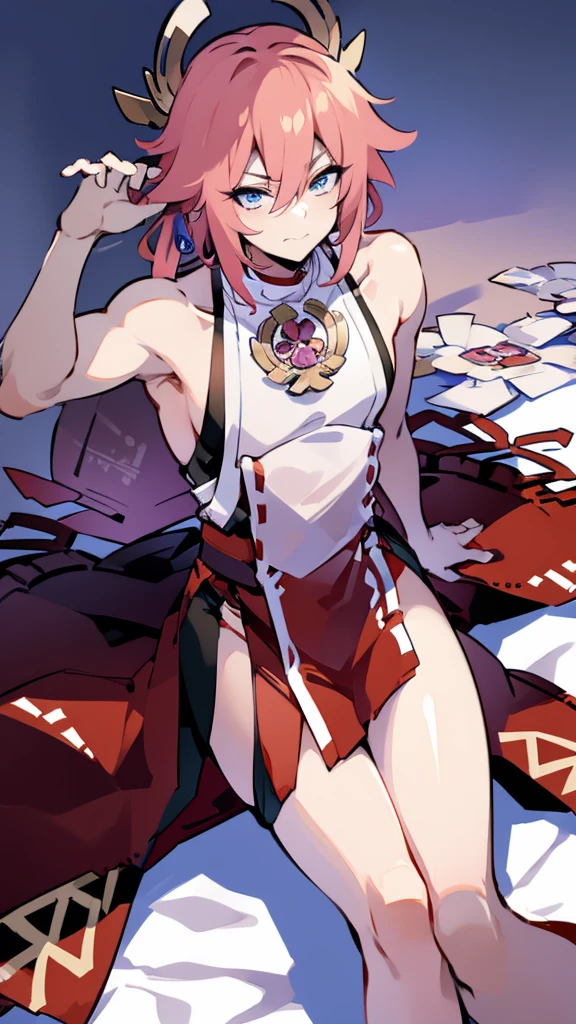 (hyper extreme detailed),(masterpeace),(hyper extreme),(photorealistic),CG,(colour:1.2), beautiful lighting,light from the front, solo, smile, <lora:Narika_Shihoudou:0.8>,Narika_Shihoudou,pink hair,twintails,scarf,black elbow_gloves,thighhighs,red outfit,sleeveless,panties,