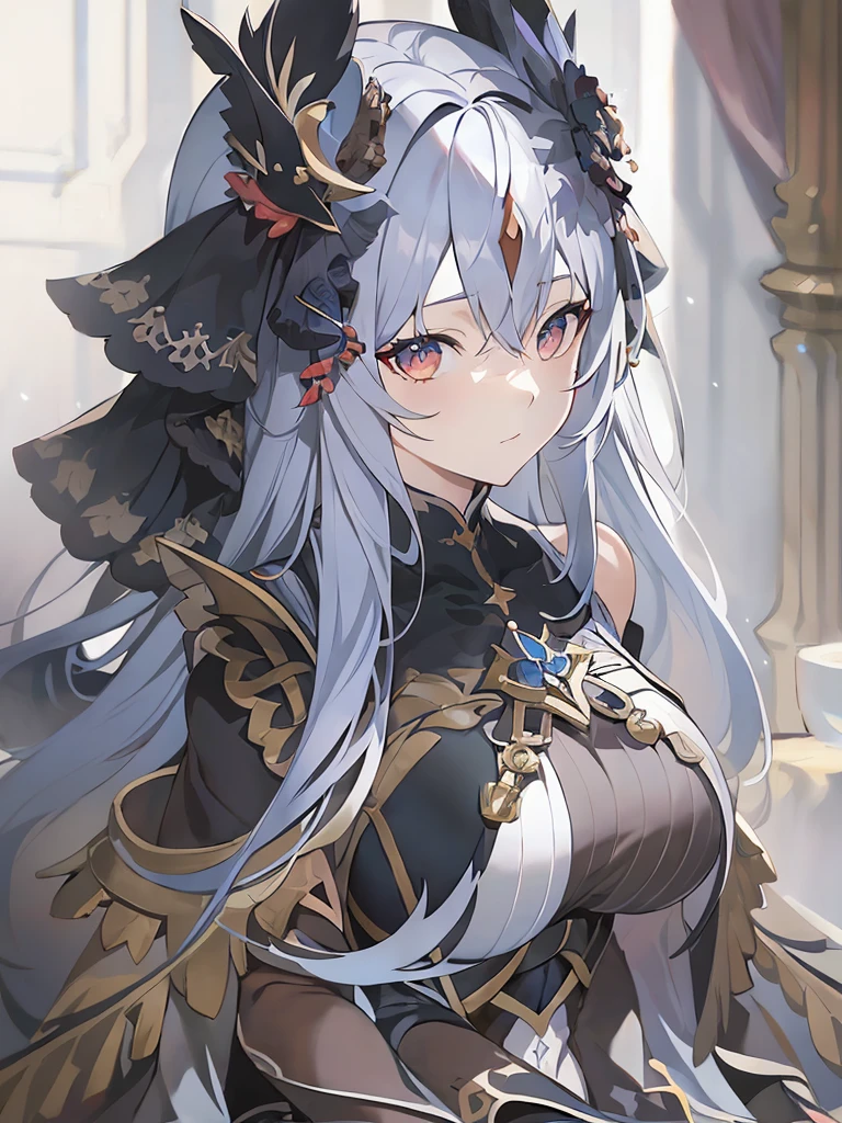 anime - style image of a woman with long white blue hair and a black outfit, high detailed official artwork, trending on artstation pixiv, keqing from genshin impact, ayaka genshin impact, cushart krenz key art feminine, guweiz on pixiv artstation, detailed key anime art, guweiz on artstation pixiv