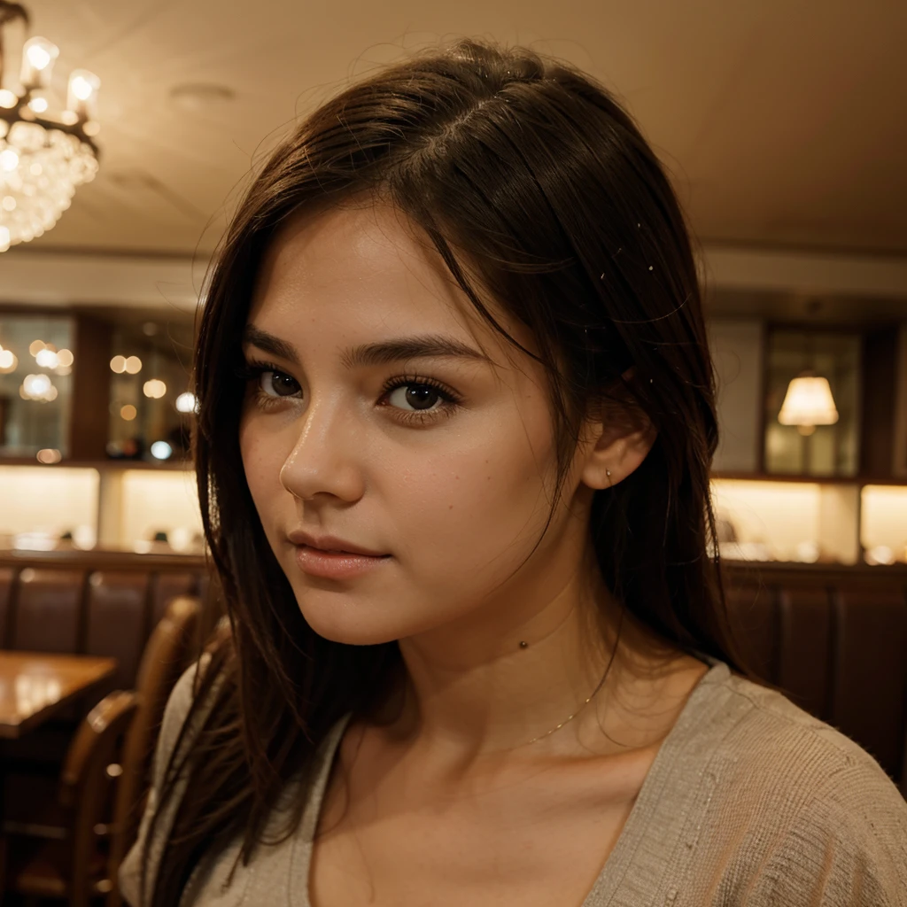 One girl face photo in beautiful restaurant