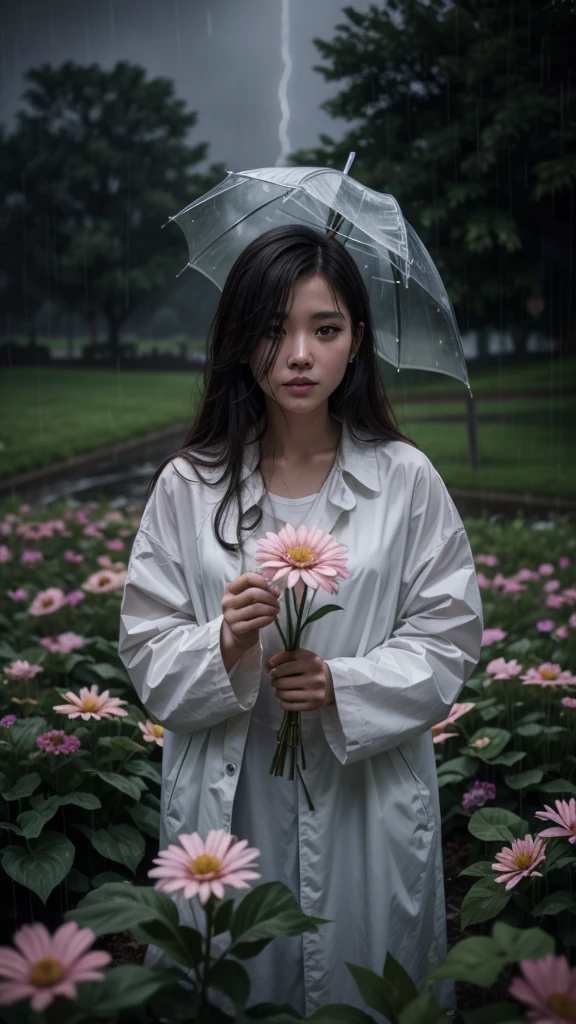 Flower taking rain in a storm