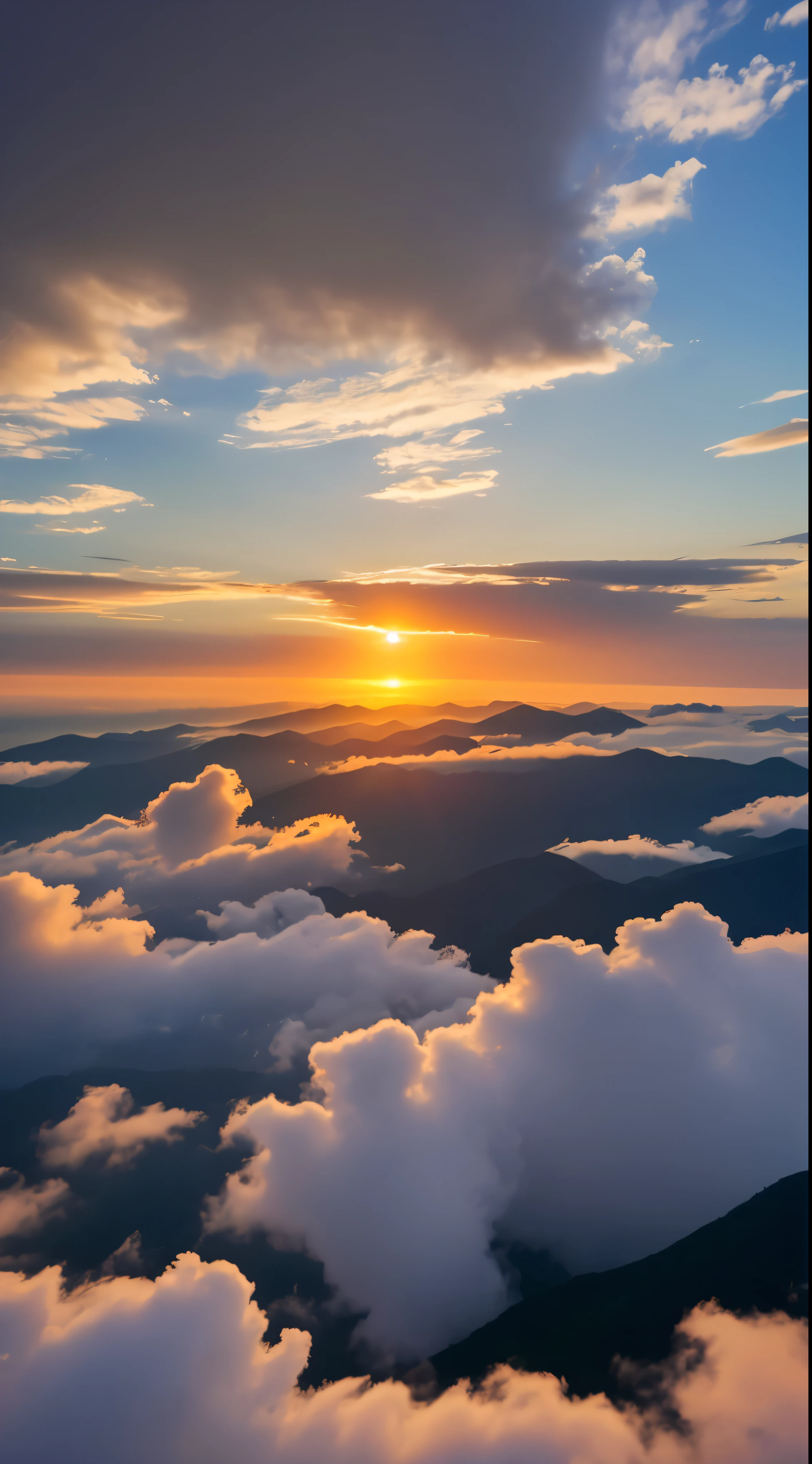 with high definition images，sunrise、horizon、sunrise、high quality，Watching from above the sea of clouds，From the top of the mountain