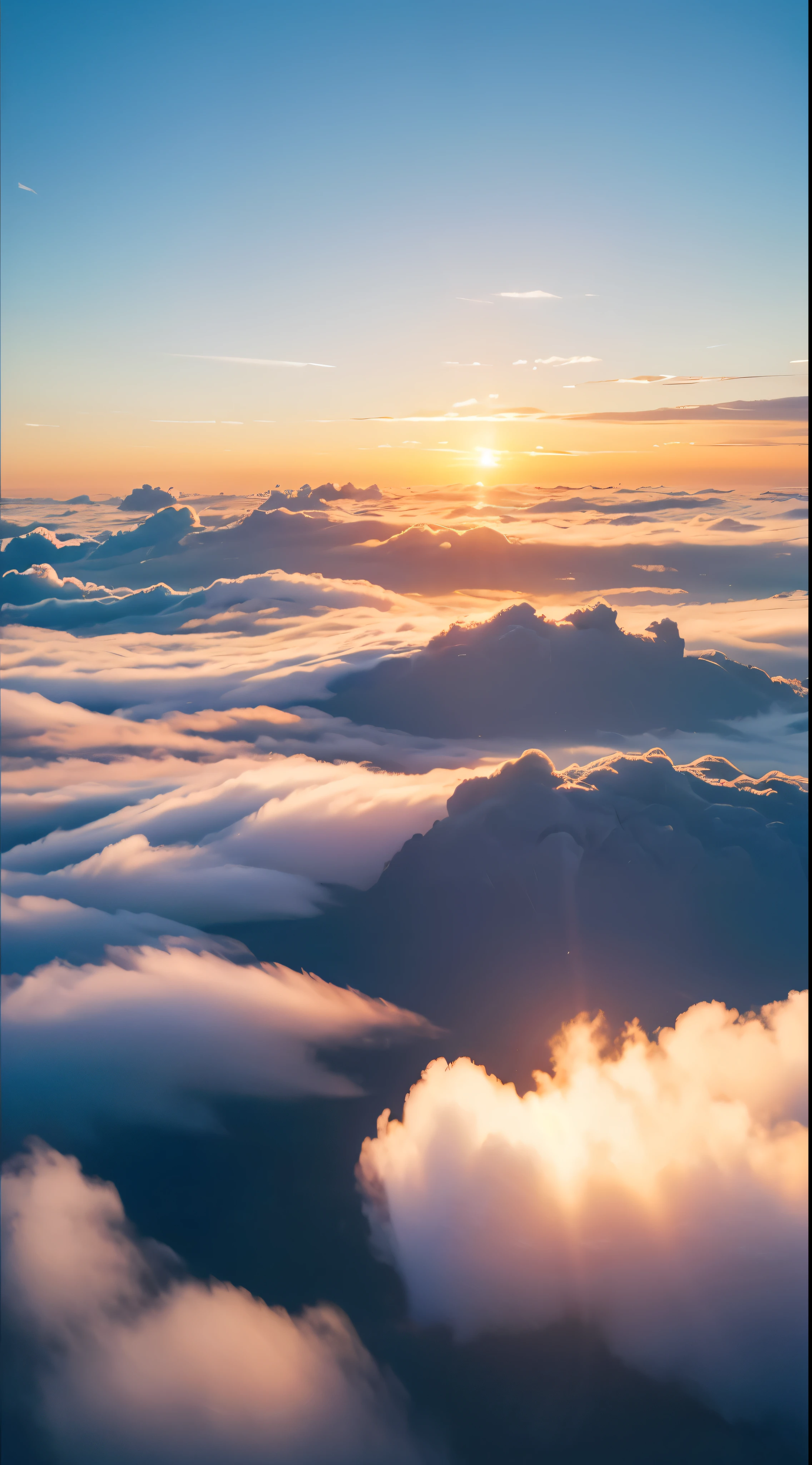 with high definition images，sunrise、horizon、sunrise、high quality，Watching from above the sea of clouds