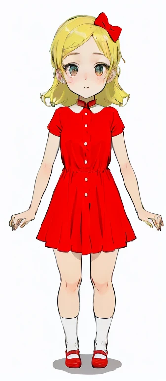 a cartoon girl in a red dress with a bow on her head, girl wears a red dress, wearing a red dress, girl in a dress, wearing red dress,  in dress, grayscale phtoto with red dress, anime girl wearing a black dress, wearing a dress, wearing a red sundress, wearing red attire, tall female emo art student