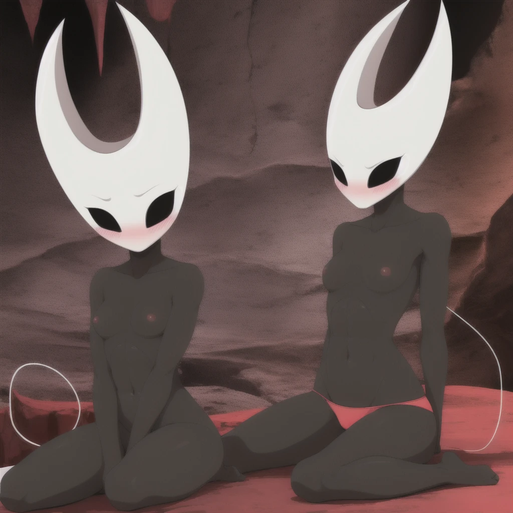 hornet, cute, chibi, no feet, furry girl, abs, slim, anthro, thread, solo, sits, red tango panties, red belt on the chest, (best quality), (detailed dark cave background:1.2), flat colors, large breasts, no nipples, sexy body, (blushes 1.5), underboob, orgasm,