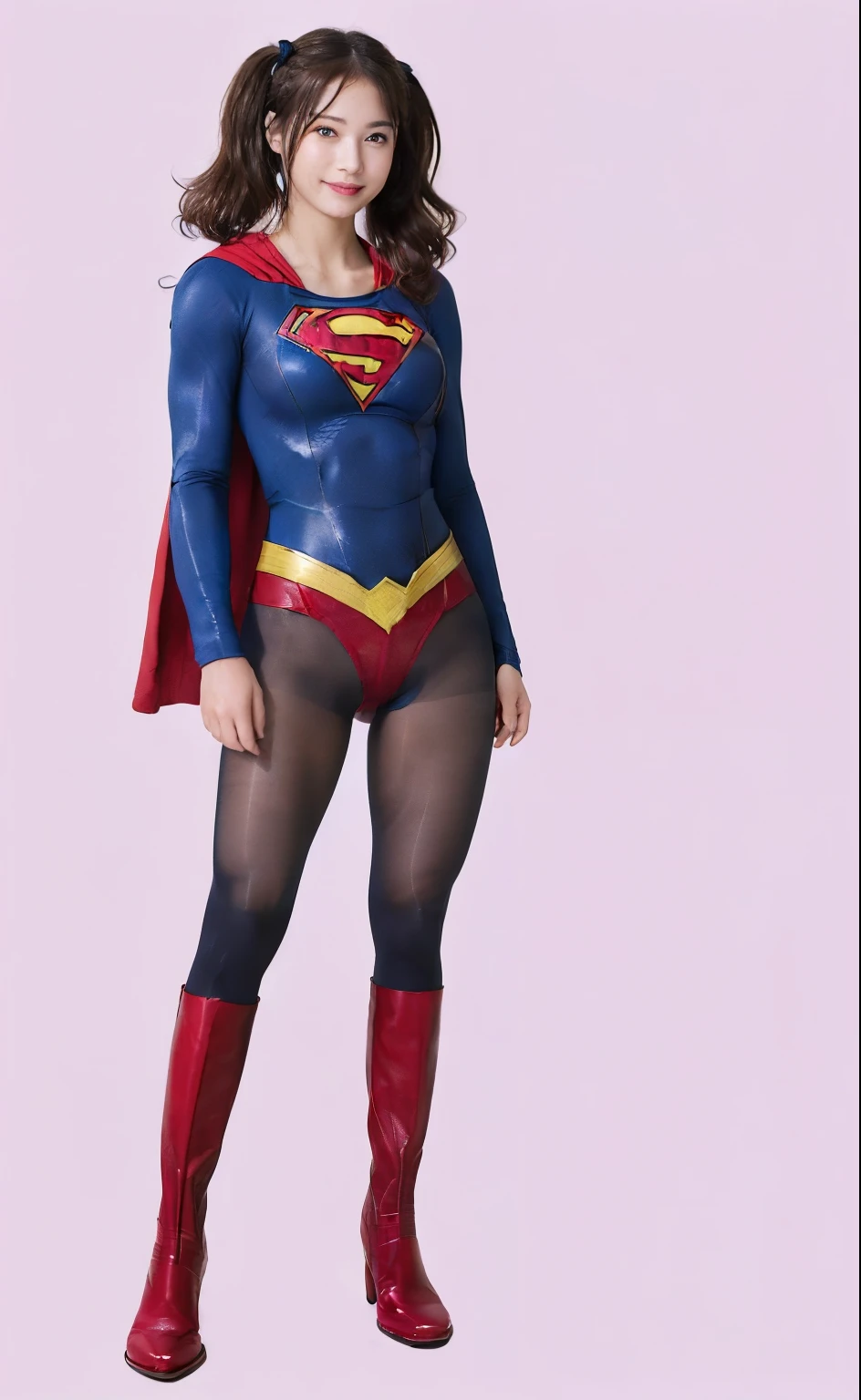 No background、(((Beautiful legs in black tights.)))、(((smile)))、(((あなたのsmileの美しさを合法的に表現する)))、((((Make the most of your original images)))、(((Supergirl Costume)))、(((Beautiful hair with twin tails)))、(((suffering)))、(((Please wear black tights....、Wear red boots)))、((Best image quality、8K))、((Highest quality、8K、masterpiece:1.3))、(((Preserve background )))、Sharp focus:1.2、Beautiful woman with perfect figure:1.4、Slim Abs:1.2、Wet body:1.5、Highly detailed face and skin texture、8K