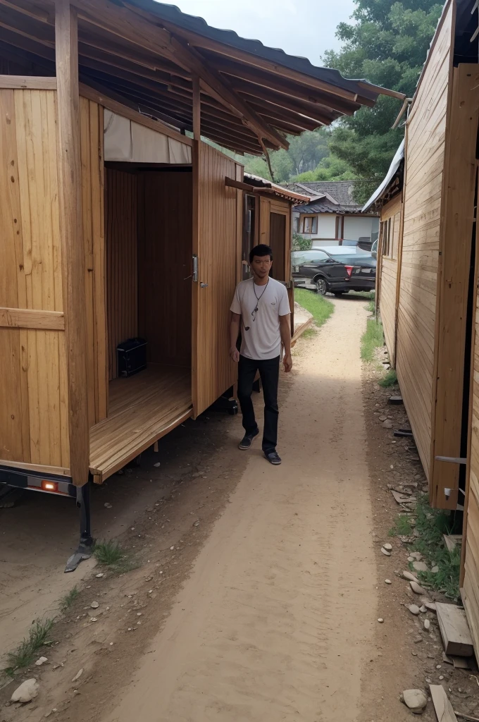 Trailer path, with just a load of money and a toothpick, black smouc and person looking around