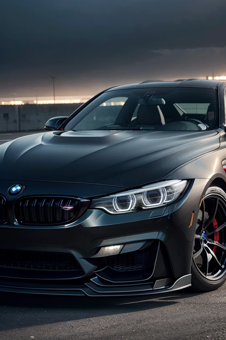 Black BMW M4 with red headlights