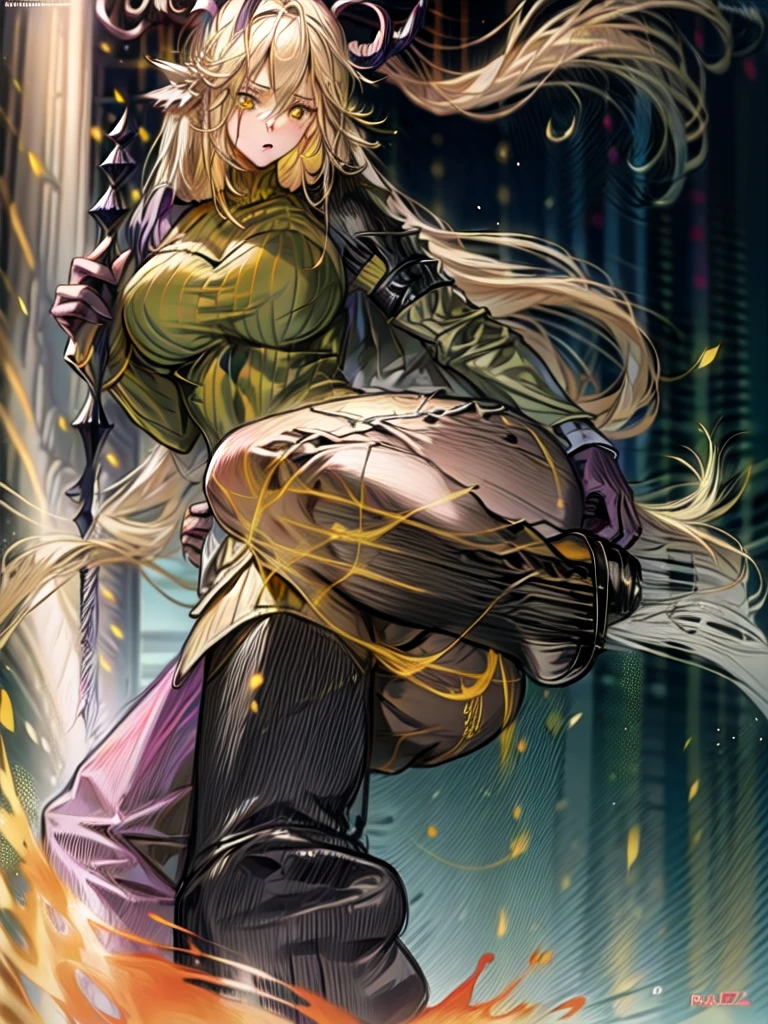 degenbrecher(arknights), blonde hair, (yellow eyes:1.5), long hair, (large breasts:1.2), thick,
BREAK ((socks)),
BREAK looking at viewer, stepping on viewer, from below, (FFA), leg up, (sole), ((feet)),
BREAK (masterpiece:1.2), best quality, high resolution, unity 8k wallpaper, (illustration:0.8), (beautiful detailed eyes:1.6), extremely detailed face, perfect lighting, extremely detailed CG, (perfect anatomy), 