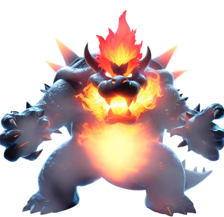 a close up of a cartoon character with a fire face, fire breathing. bowser, bowser, bowser nintendo, roshan, blazing infero, balrog, lava!!!, made of lava, glowing lava!!!, ruler of inferno, mario, final boss, koopa, menacing!!!, cacodemon, official artwork, intense smoldering, fire type