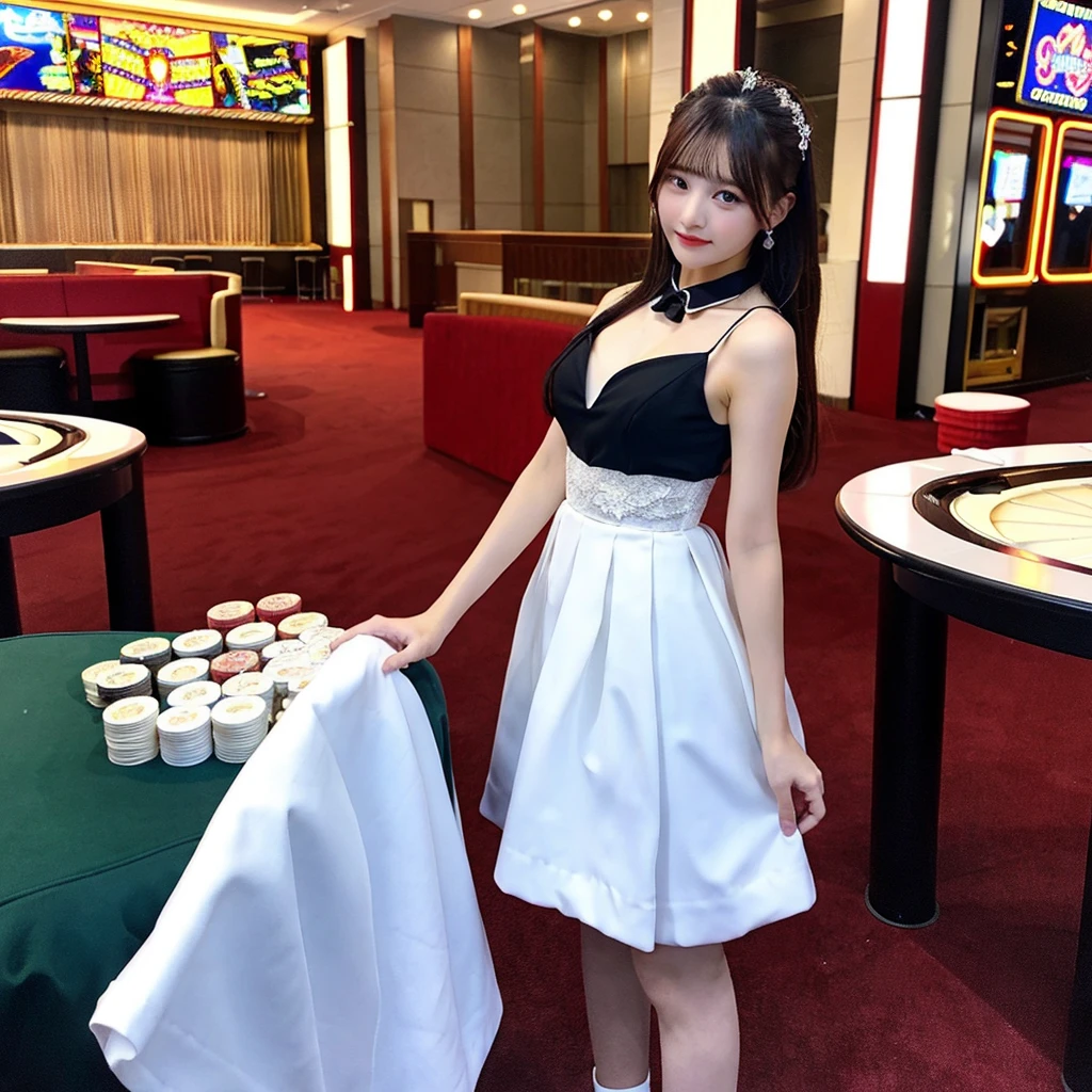 ((best quality)), ((masterpiece)), (detailed), casino girl, dress, standing, full body  photo, 1 girl