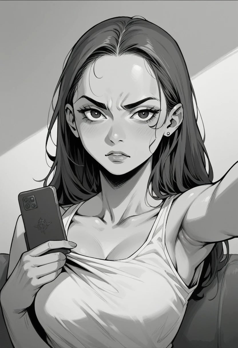 A realistic selfie of a 20 year old intimidating female