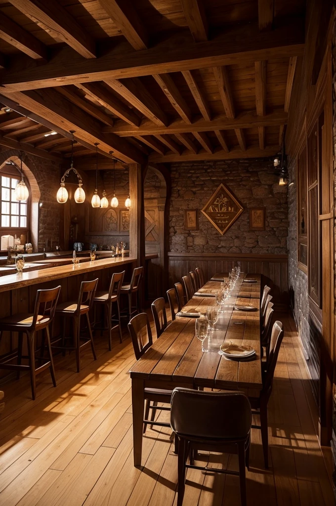 a tavern, with angel style decoration , medieval type 