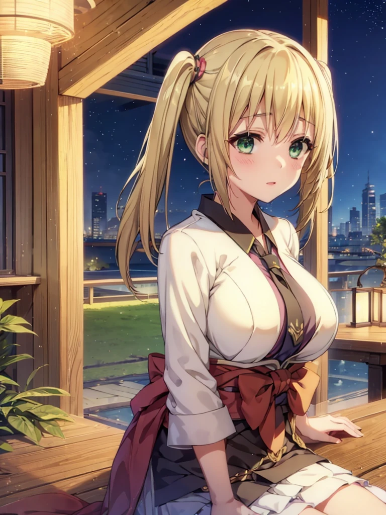 Layla , kimono night in firework , blonde hair, pigtailed haired, long hair , green eyes