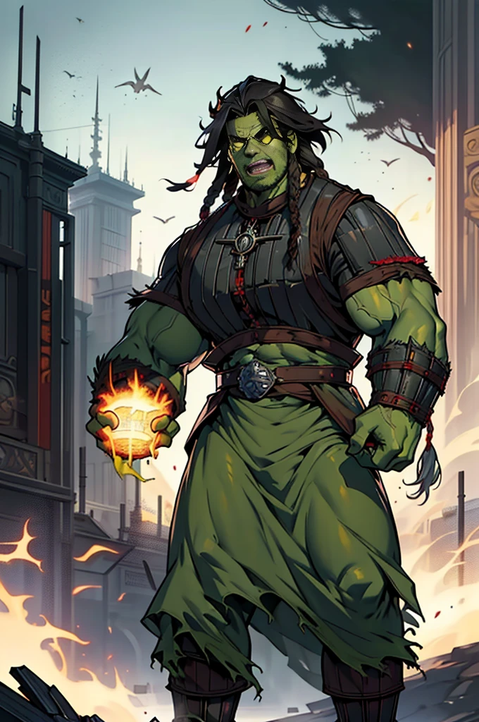 (High resolution, Pixels are perfect, luxurious illustration), (hyper quality, masutepiece, Ethereal: 1.4),(Solo:1.4), Black Dreadlocks, ((Long Dreadkocks)), (Yellow eyes), ((angry)), pale purple skin, (((((((Hulking))))))), ((thick thighs)), ((Huge breasts)), (((Woman))), ((((A MILF)))), ((nffsw_Chi_armor)), (Black Mink Cloak), (((wide hips))), ((greybackground)), (Shiny skin), ((Overexposure)),