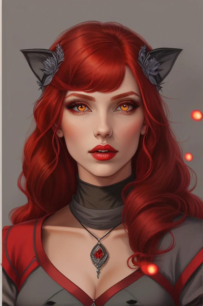 line art, a woman with red hair,grey-eyed,skin fair,vampire style