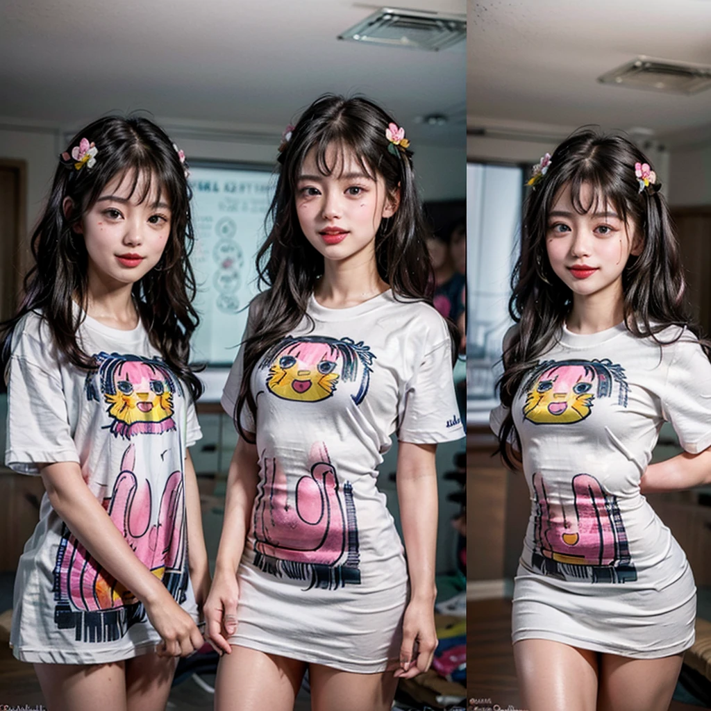 White and Bright Red, (Masterpiece 8K TopQuality:1.2) (ProfessionalPhoto:1.37) ExtremelyDetailed (((a KAWAII girl's Face Printed on T-shirt:1.4)) (T shirt design) oversized t-shirt BREAK. (((NOGIZAKA FaceVariations))), Extremely Detailed very KAWAII FaceVariations, Childish CaptivatingGaze Stunning ParfectEyes ElaboratePupils with (SparklingHighlights:1.28), DoubleEyelids with (Detailed Voluminous LongEyelashes:0.88), Small GlossyRedLips with BeautifulDetails, CoquettishTongue, PUNIPUNI RosyCheeks, Radiant PearlSkin with Transparency, Glowing DowneyHair . { (Dynamic Joyful expressions LifeLike Rendering:1.4) | (:d) }, (large eyes:-1) . 