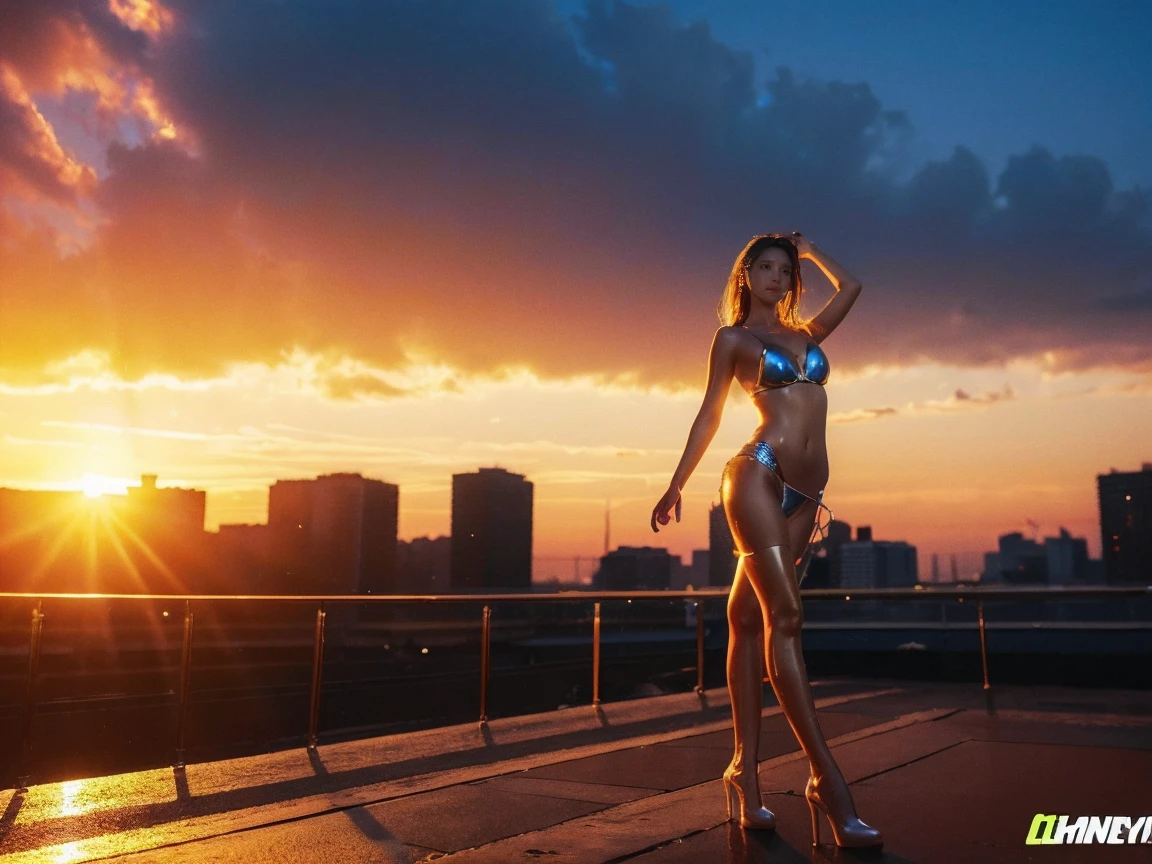 ((half body photo)),(sun in the sky:1.3),( Big tits, Big cleavage), (Small waist, slender legs),(random standing pose),bikini,1 girl posing nude, european beauty, perfect beautiful gamer girl, ((( girl))) ,( perfect big breasts), Long straight hair、Swaying bangeautiful platinum blonde hair, gamer headphones, in a gaming chair, perfect beautiful ass, (((perfect beautiful open legs))), (((perfect detailed open wide ))), perfect beautiful arms, perfect beautiful body, beautiful detailed young face, perfect hands, five fingers, ((wet Shiny oiled skin)), (Shiny skin), in a dark lights bedroom, gamer room, Very beautiful and pretty girl、White shiny skin、large blue Shiny eyes、(Over the knee neón light red transparent latex stockings), ((shiny neón light black latex stockingagazine cover)), masterpiece, ( high resolution), (Realistic), (8k)., Film Still, Perfect Lighting,