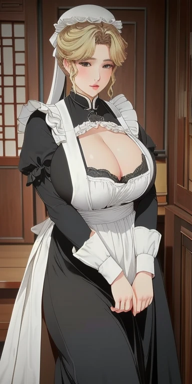 Maria_virtual machine, huge_breast, (((丰满柔软的breast,)))(((hugebreast))) (((Cleavage))) (Perfect curvy figure), permanent, Solitary, Victorian Era_maid_, masterpiece, best quality, Delicate face, Delicate eyes, high resolution,