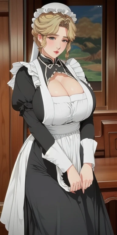 Maria_virtual machine, huge_breast, (((丰满柔软的breast,)))(((hugebreast))) (((Cleavage))) (Perfect curvy figure), permanent, Solitary, Victorian Era_maid_, masterpiece, best quality, Delicate face, Delicate eyes, high resolution,