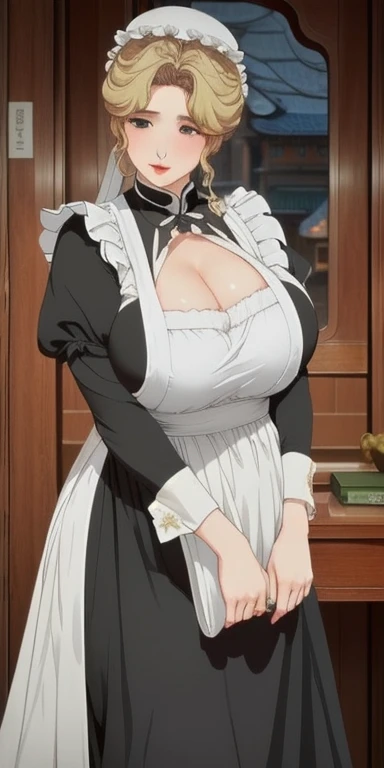 Maria_virtual machine, huge_breast, (((丰满柔软的breast,)))(((hugebreast))) (((Cleavage))) (Perfect curvy figure), permanent, Solitary, Victorian Era_maid_, masterpiece, best quality, Delicate face, Delicate eyes, high resolution,