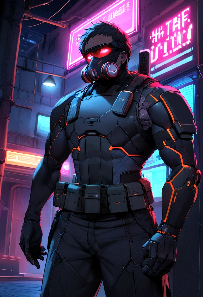 male, human body, full body, muscular, dark alley, (full nude, only loincloth, only black jacket, only Glowing cyberpunk future helmet,) sweating, covered semen, realistic, (light skinned) posing, big bulge,
