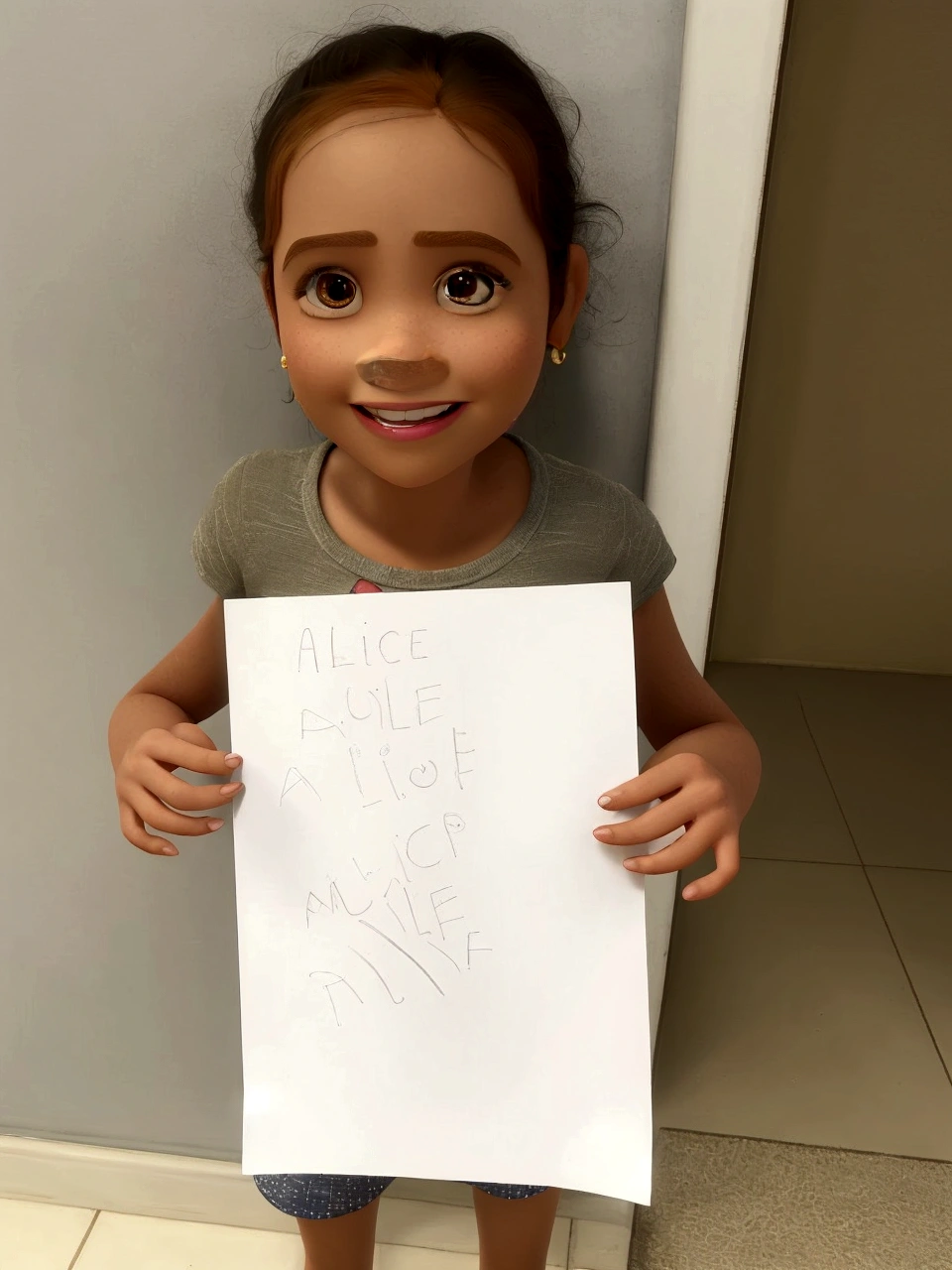 Imagem estilo pixar com personagem 3D  morena mulher cabelo curto cacheado dançando, Disney makeup,fisherman, cute, smiling ,close up, pixar, Disney, cinema lighting,