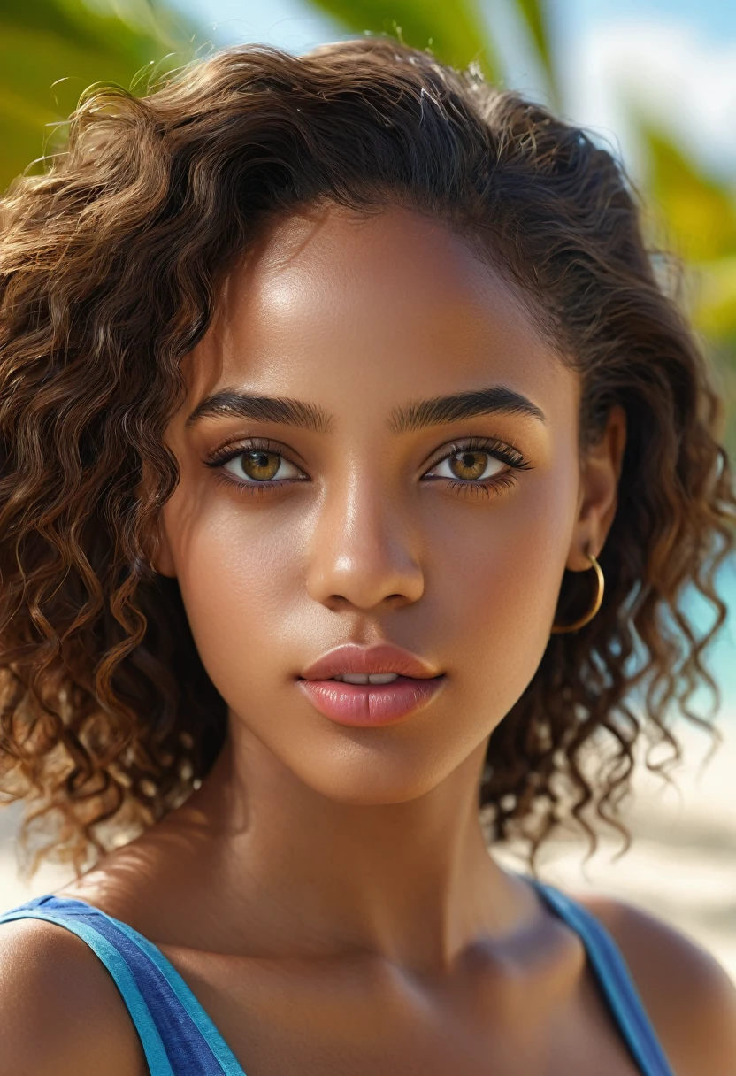a beautiful mixed caribbean girl, extremely detailed full body, beautiful detailed eyes, beautiful detailed lips, extremely detailed hands and face, fit girl, (habits et lieu) vibrant colors, natural lighting, (best quality,4k,8k,highres,masterpiece:1.2),ultra-detailed,(realistic,photorealistic,photo-realistic:1.37),portrait,landscape