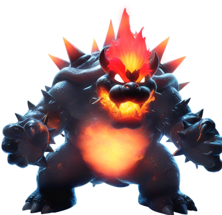 a close up of a cartoon character with a fire face, fire breathing. bowser, bowser, bowser nintendo, roshan, blazing infero, balrog, lava!!!, made of lava, glowing lava!!!, ruler of inferno, mario, final boss, koopa, menacing!!!, cacodemon, official artwork, intense smoldering, fire type