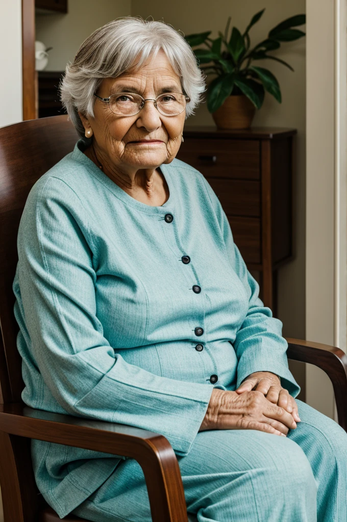 A grandmother sitting in a chair 