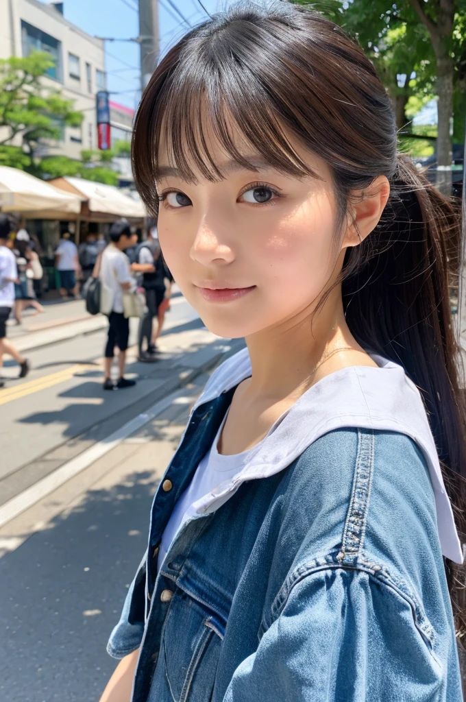 ((Highest quality)), ((masterpiece)), (detailed), Japanese,Street Corner,Beauty,OL,Tokyo, summer