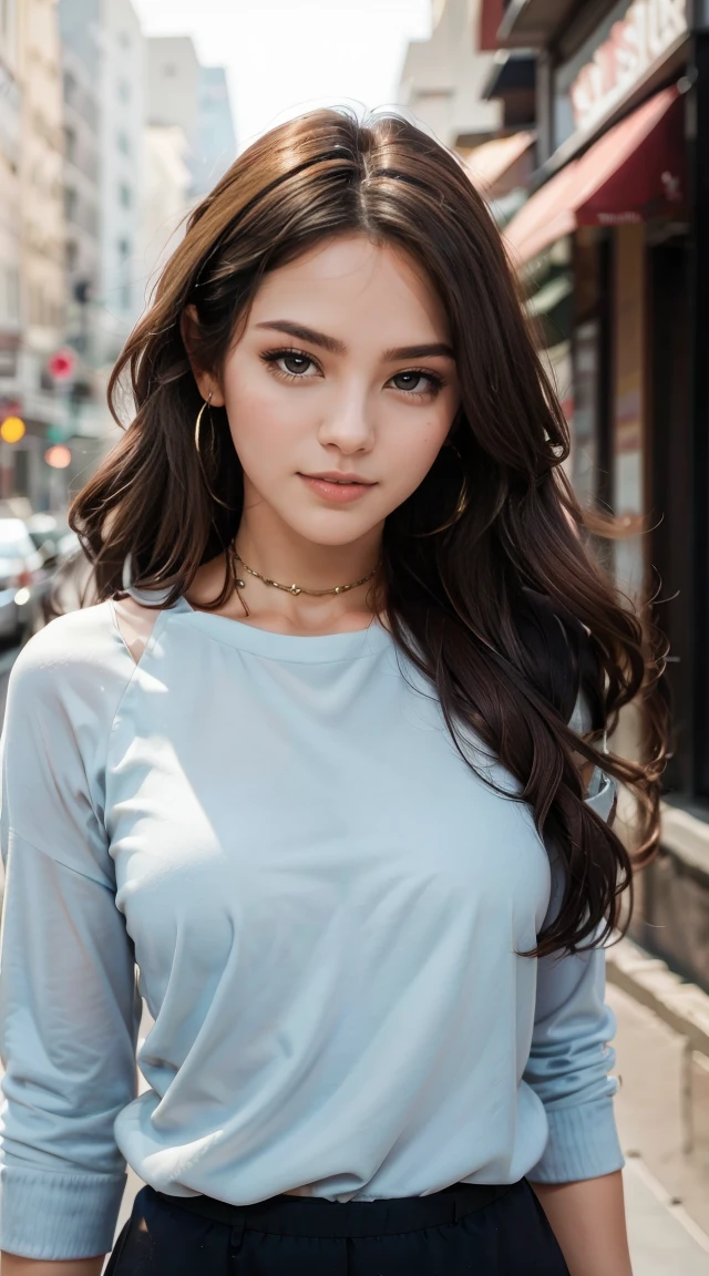 24 year old woman、Hair color is brown.、Eye color is dark brown.、wide、The ends of my hair are curled outwards.、Thin but well proportioned muscular man.、a smile、I&#39;I&#39;m wearing a necklace、accessories on the wrist、wearing an off the shoulder knit dress、I&#39;m wearing sandals、Being in a photography studio.、There is a small Victorian round table..、a smile、wearing a lace choker