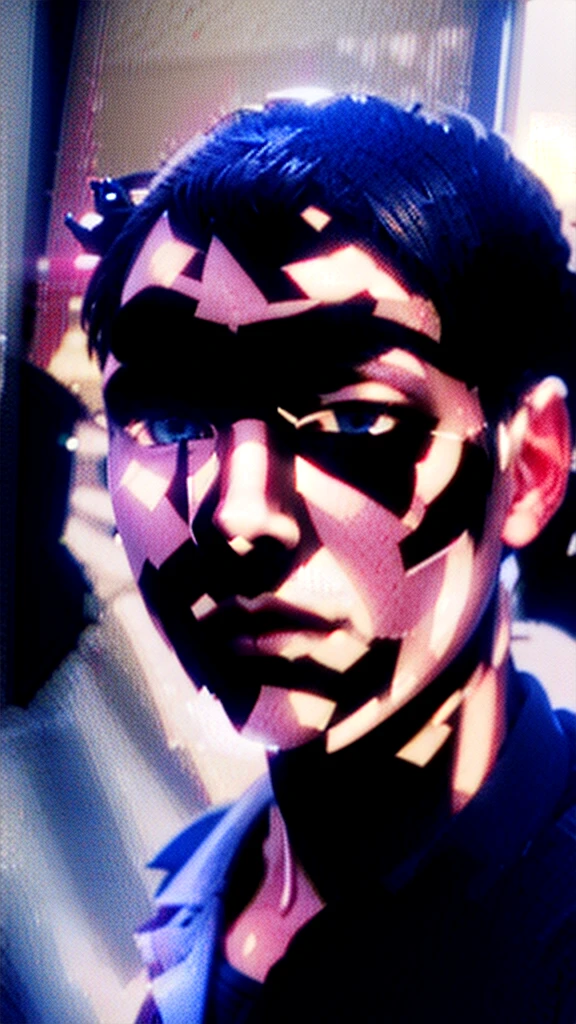 Cinematic, realistic film photography of a close-up of the narrator's face with a serious expression, thoughtful and intense mood, --ar 16:9