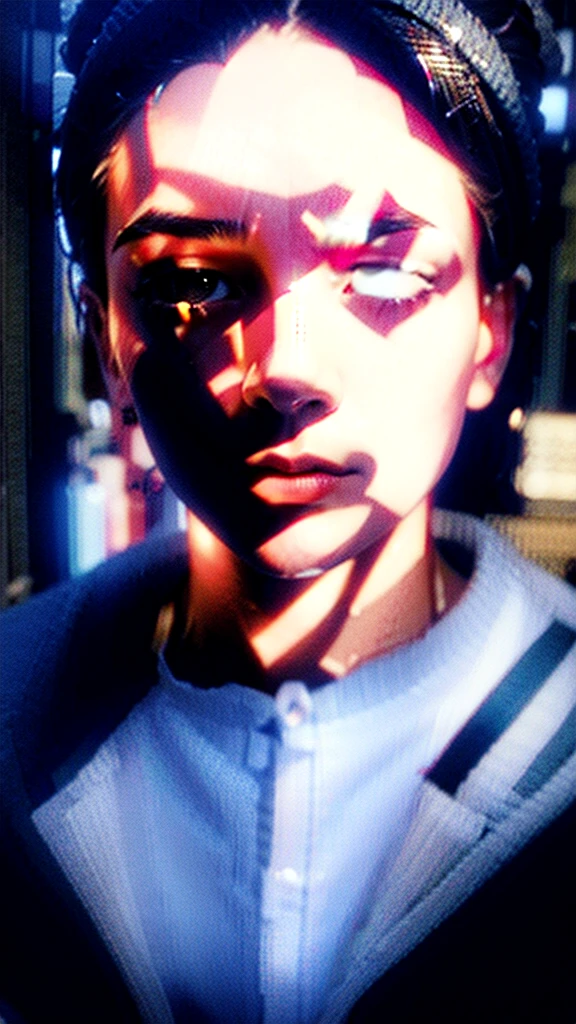 Cinematic, realistic film photography of a close-up of the narrator's face with a serious expression, thoughtful and intense mood, --ar 16:9