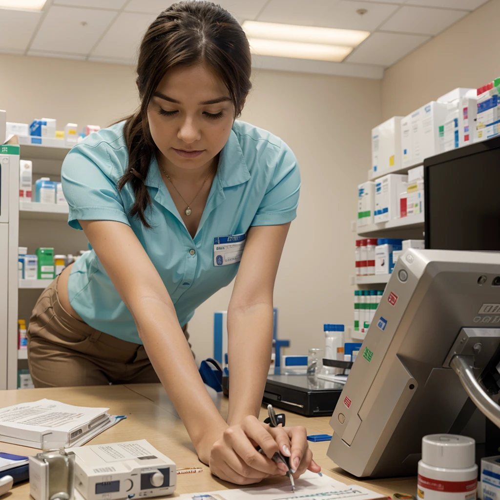 create an image of a pharmacist dispatching medicine to a patient