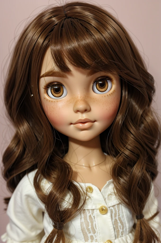 Blythe doll brown hair honey eye wavy hair freckles and light skin