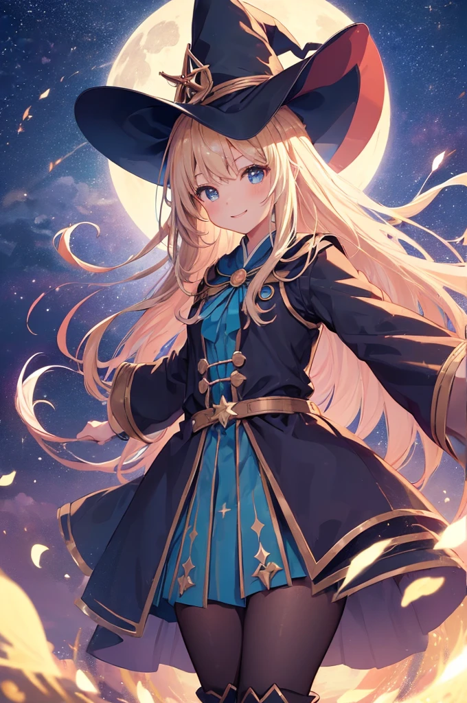 ((magic使いの女の子:1.5)), Upper Body Shot,Perfect Face, Beautiful Face, Highly detailed face,(Long Hair:1.3),(Witch Hat:1.3),boots,Witch's broom,magicの杖,book of magic,Night Sky,たくさんのstar,Shine,smile,Light,magic,月Light,starの粒,star々,月Light,流れstar、Sparkling