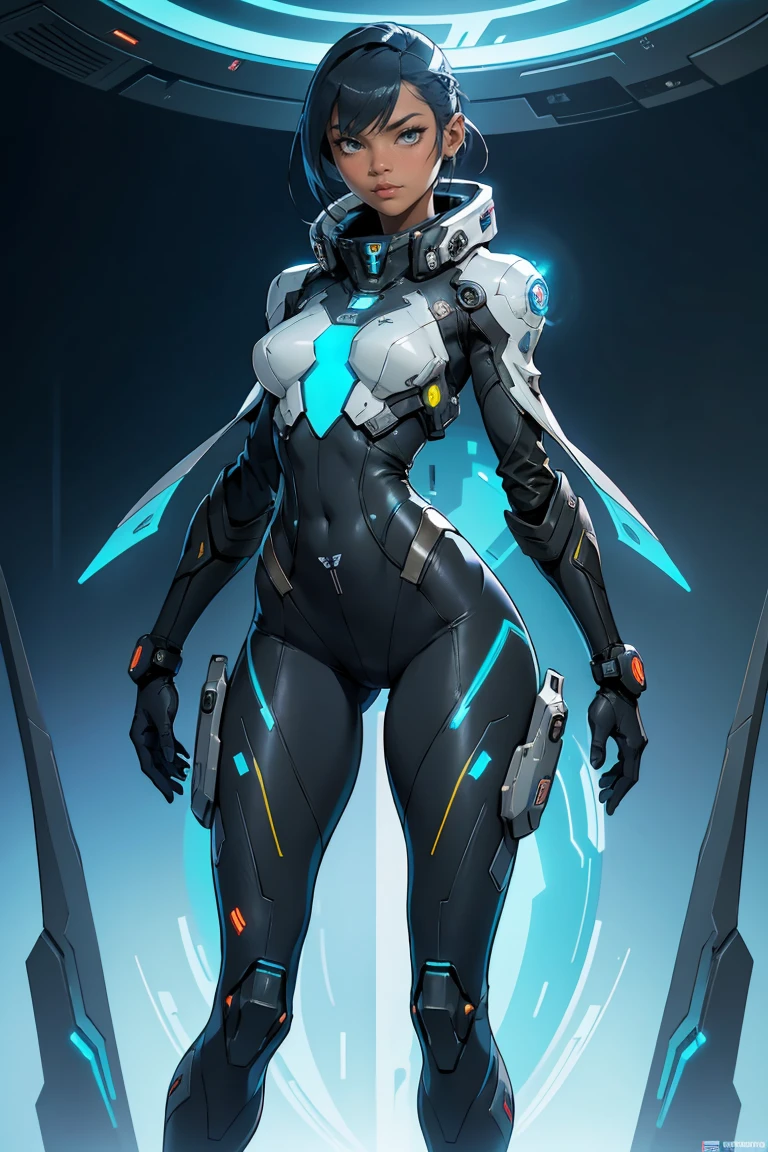 girl, wearing a futuristic suit, fully body, Epic science fiction character art, Epic Sci-Fi Character Art, detailed digital concept art, artstation trend, Trend at Artstation headquarters, Sci - science fiction character, thigh gap, small waist, Slender thighs, big bust,